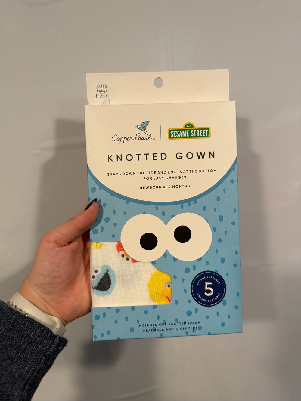 Blue Copper Pearl Sesame Street NEW Knotted Gown for Newborn